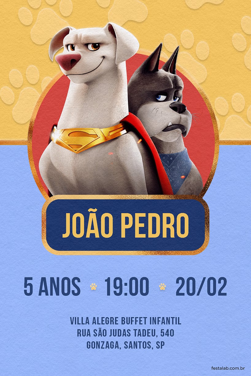 Convite de Aniversario - Super pets amarelo