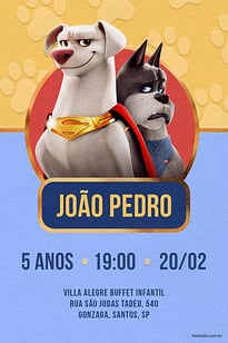 Modelo de Convite de Aniversario - Super pets amarelo Convite Super pets amarelo grátis para editar