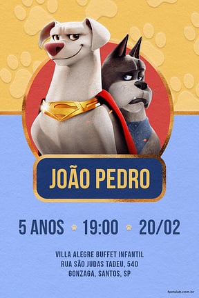 Convite de Aniversario - Super pets amarelo