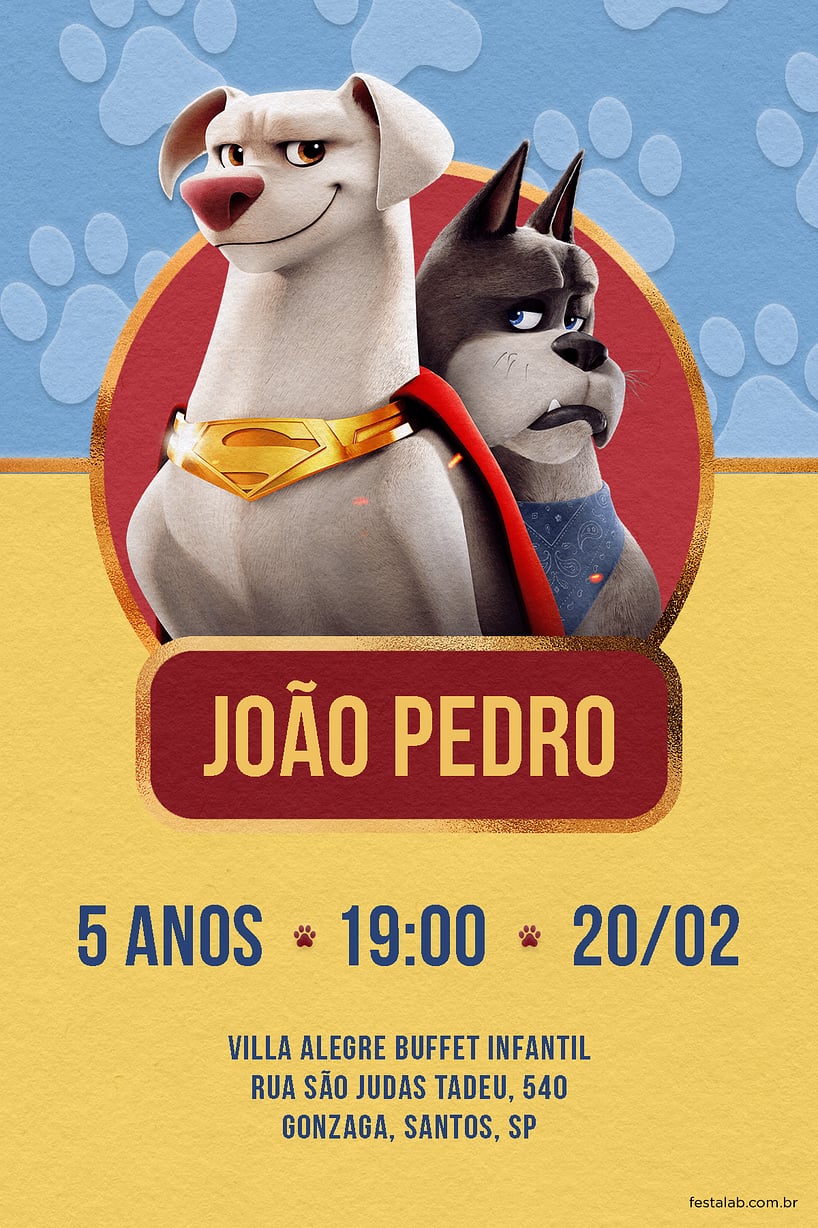 Convite Super pets Azul grátis para editar