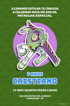 Modelo de Convite de Aniversario - Lightyear Verde Convite de Aniversario - Lightyear Verde