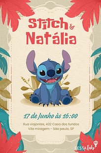 Modelo de Convite de Aniversario - Lilo e Stitch Convite Lilo e Stitch grátis para editar
