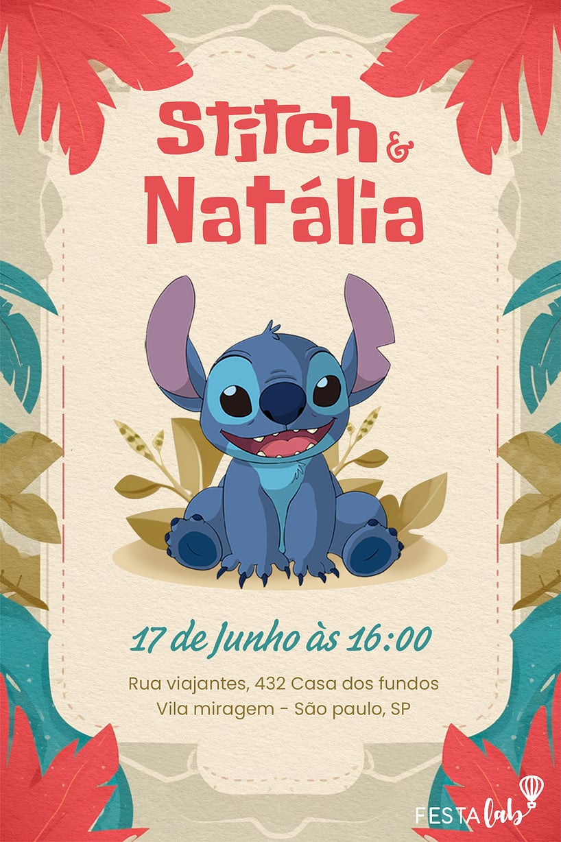 Convite Lilo e Stitch grátis para editar