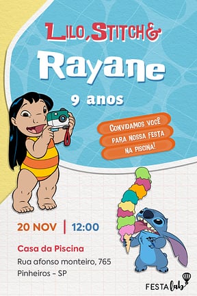 Convite de Aniversario - Lilo, Stitch & Eu