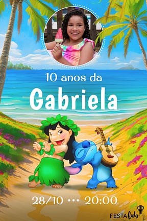 Convite de Aniversario - Lilo Stitch na praia
