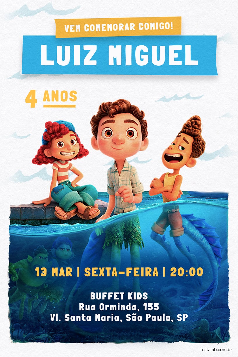 Convite de Aniversario - Aventuras de Luca: Branco