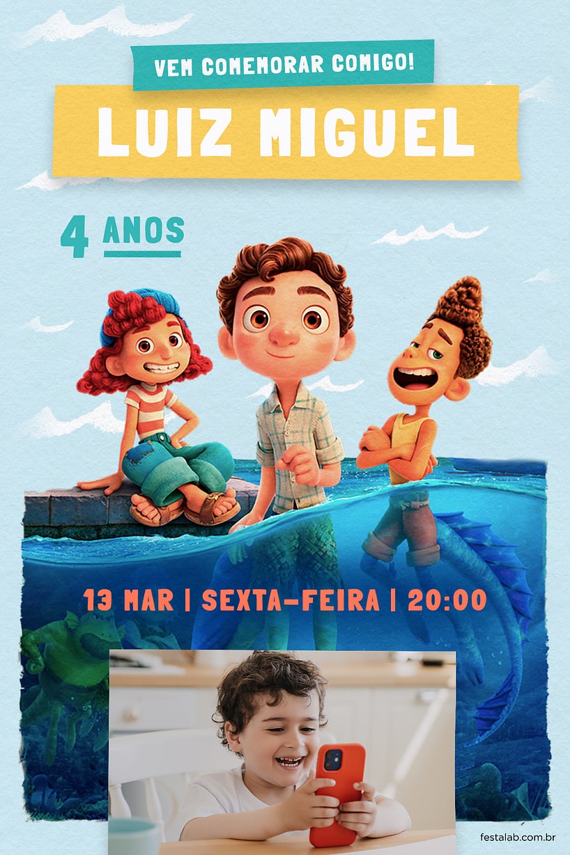 Convite Aventuras de Luca: Azul grátis para editar