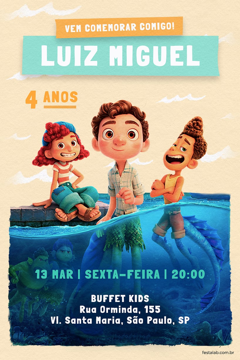 Convite Aventuras de Luca grátis para editar