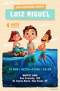Modelo de Convite de Aniversario - Aventuras de Luca Convite Aventuras de Luca grátis para editar