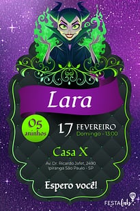 Modelo de Convite de Aniversario - Malevola Convite Malévola grátis para editar