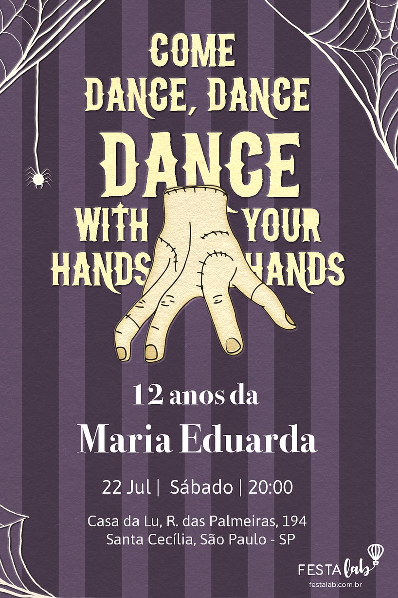 Convite Mãozinha Addams grátis para editar