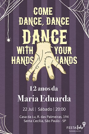 Modelo de Convite de Aniversario - Maozinha Addams Convite de Aniversario - Maozinha Addams