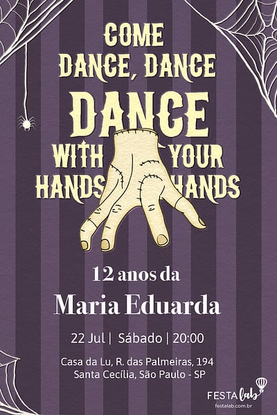 Criar convite de aniversário - Mãozinha Addams| FestaLab