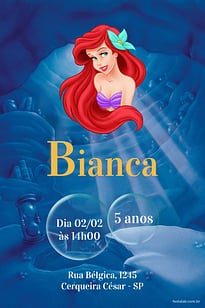 Modelo de Convite de Aniversario - Mar da Ariel Convite Mar da Ariel grátis para editar