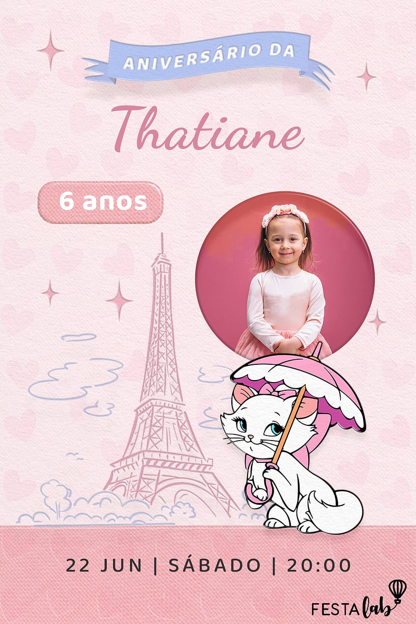 Criar convite de aniversário - Marie em Paris| FestaLab