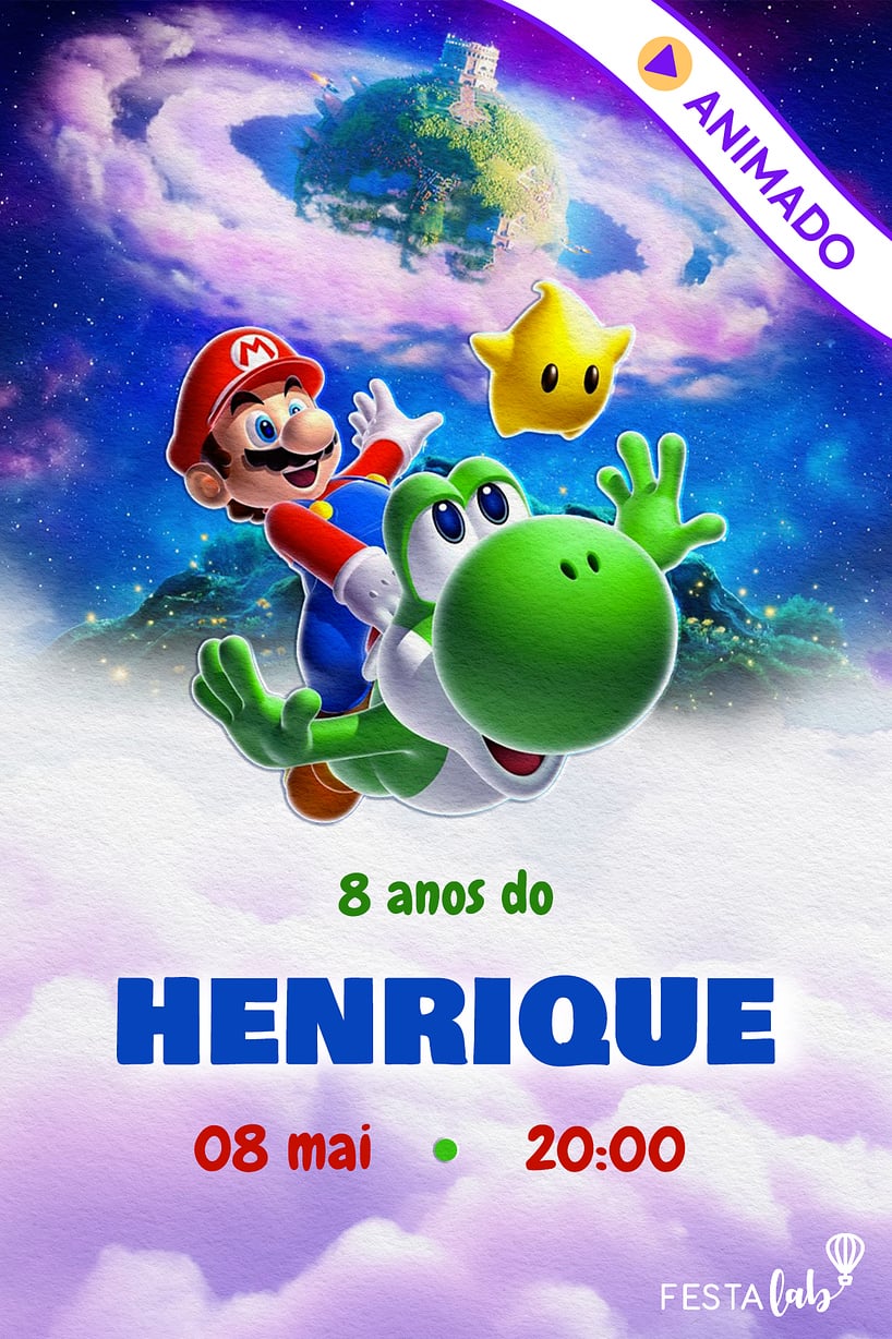 Convite Mario & Yoshi grátis para editar