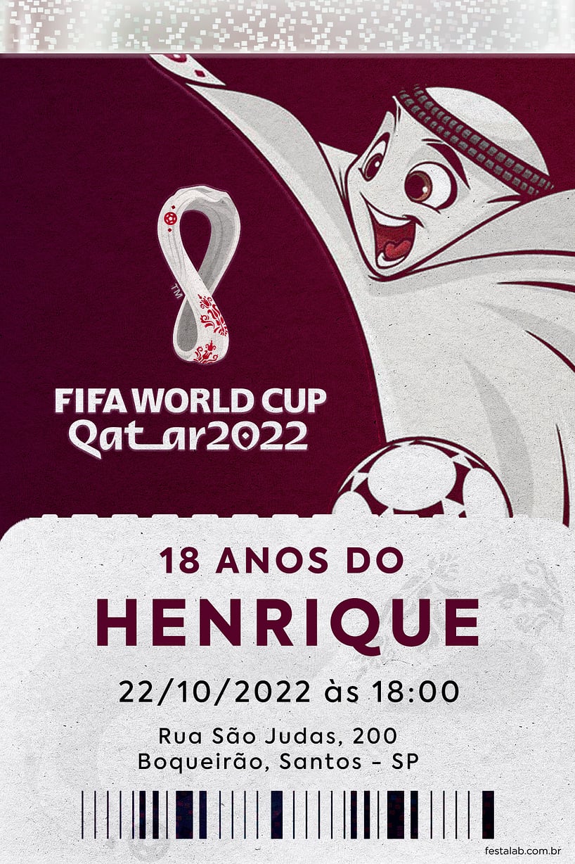 Criar convite de aniversário - Mascote da Copa 2022| FestaLab