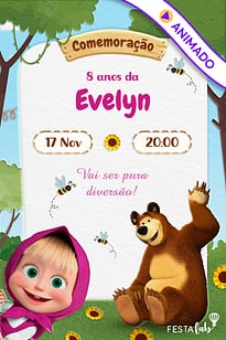 Modelo de Convite de Aniversario - Masha e o Urso na Floresta Convite Masha e o Urso na Floresta grátis para editar