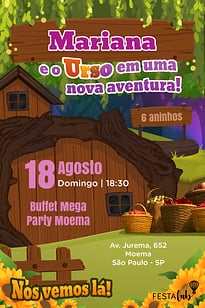 Modelo de Convite de Aniversario - Masha e o Urso Convite Masha e o Urso grátis para editar