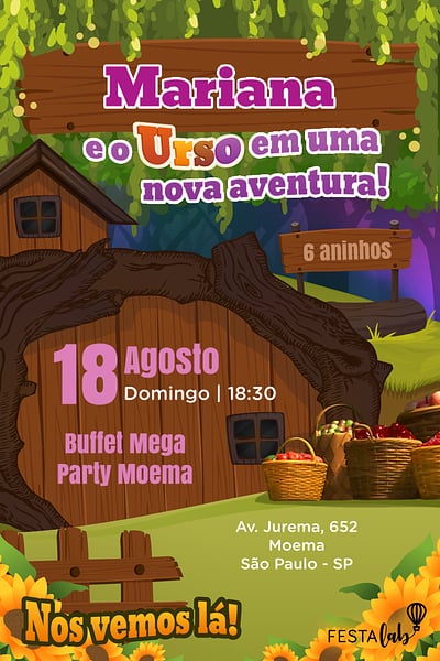 Modelo de Convite de Aniversario - Masha e o Urso Convite Masha e o Urso grátis para editar