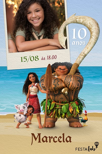 Modelo de Convite de Aniversario - Maui e as Irmas Convite Maui e as Irmãs grátis para editar