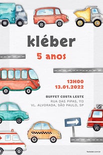 Modelo de Convite de Aniversario - Meios de Transporte: Cinza Convite Meios de Transporte: Cinza grátis para editar