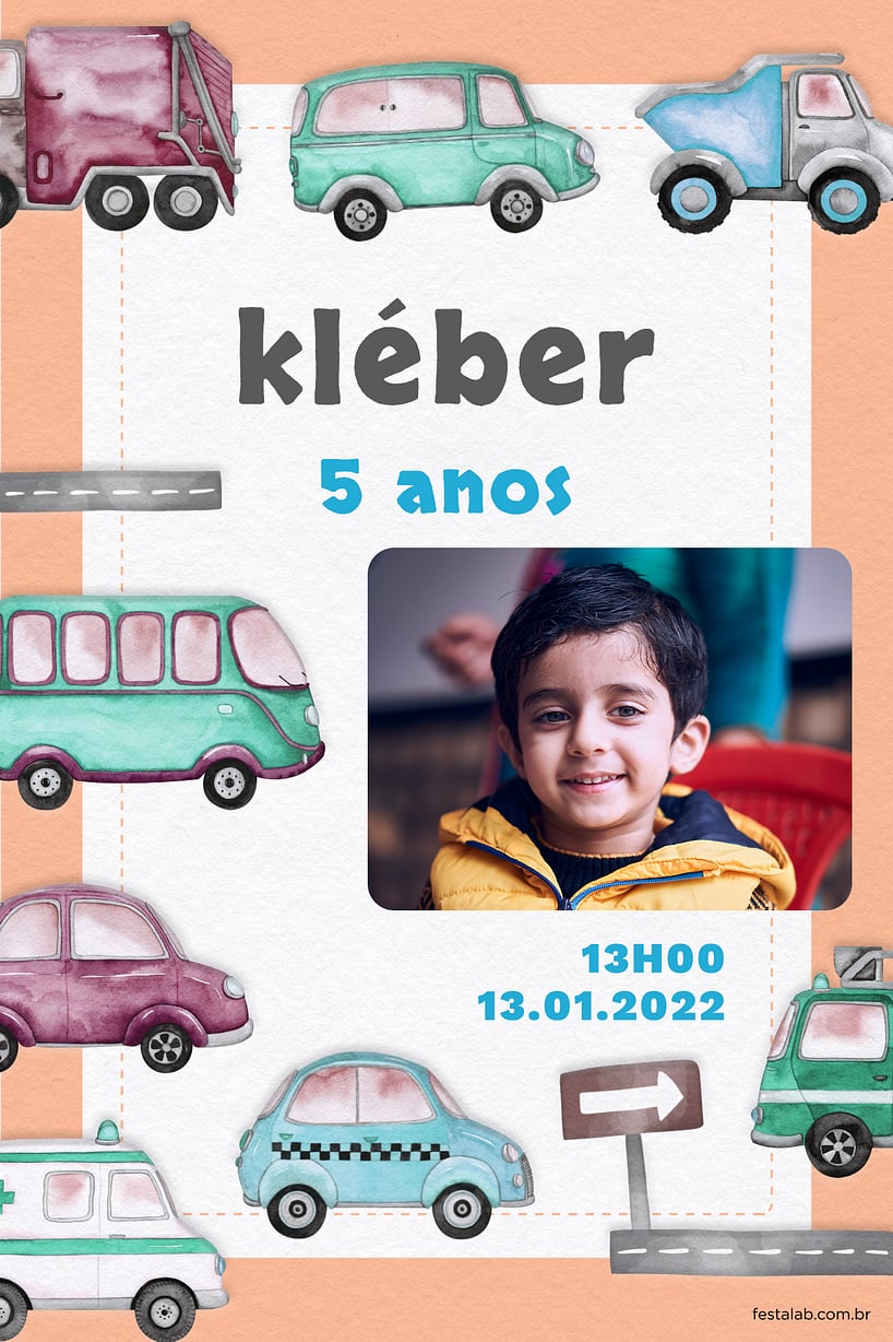 Convite Meios de Transporte: Laranja grátis para editar