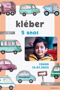 Modelo de Convite de Aniversario - Meios de Transporte: Laranja Convite Meios de Transporte: Laranja grátis para editar