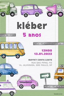Modelo de Convite de Aniversario - Meios de Transporte: Verde Convite Meios de Transporte: Verde grátis para editar
