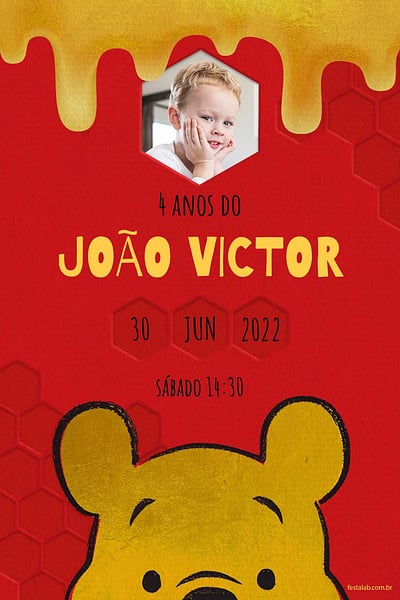 Modelo de Convite de Aniversario - Ursinho Pooh Convite Ursinho Pooh grátis para editar