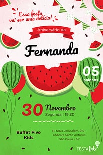 Modelo de Convite de Aniversario - Melancia Convite Melancia grátis para editar