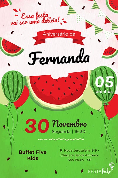 Modelo de Convite de Aniversario - Melancia Convite Melancia grátis para editar