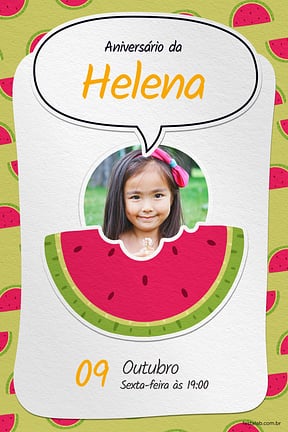 Convite de Aniversario - Melancia da magali verde