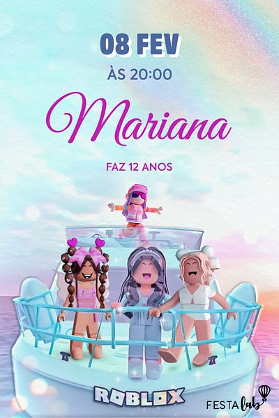 Modelo de Convite de Aniversario - Meninas Roblox Convite Meninas Roblox grátis para editar