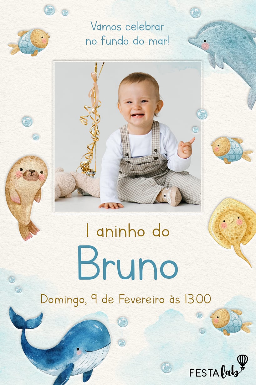 Modelo de Convite de Aniversario - Meu peixinho Convite de Aniversario - Meu peixinho