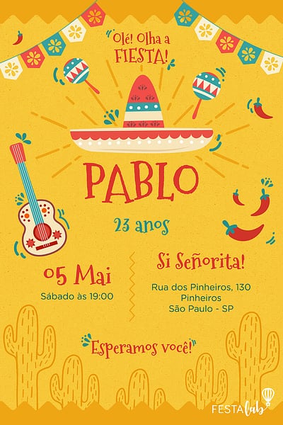 Criar convite de aniversário - Mexicano| FestaLab