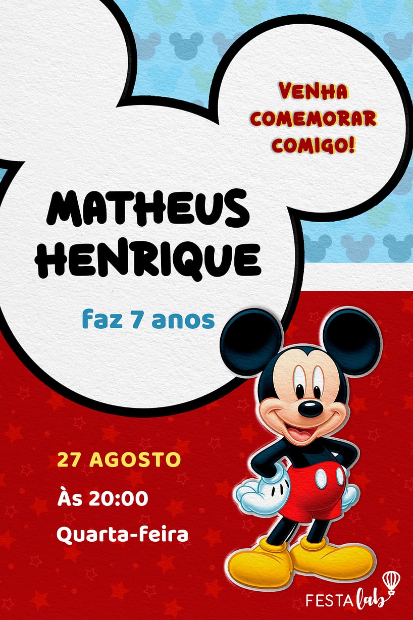 Criar convite de aniversário - Mickey Azul| FestaLab
