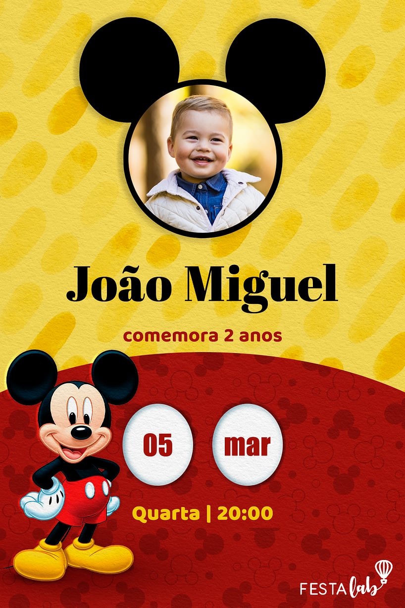 Convite de Aniversario - Mickey Classico