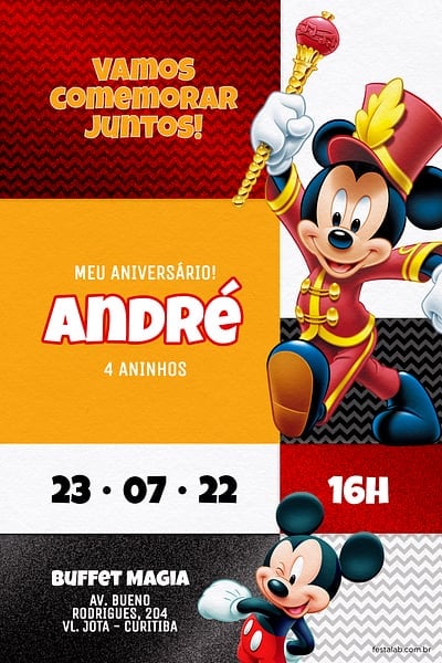 Modelo de Convite de Aniversario - Mickey Instrumental Convite Mickey Instrumental grátis para editar