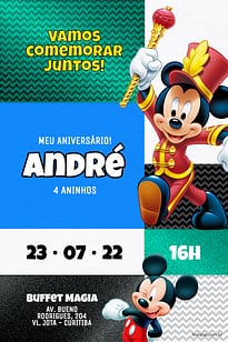 Convite Mickey Instrumental Verde grátis para editar