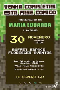 Modelo de Convite de Aniversario - Minecraft Convite Minecraft grátis para editar