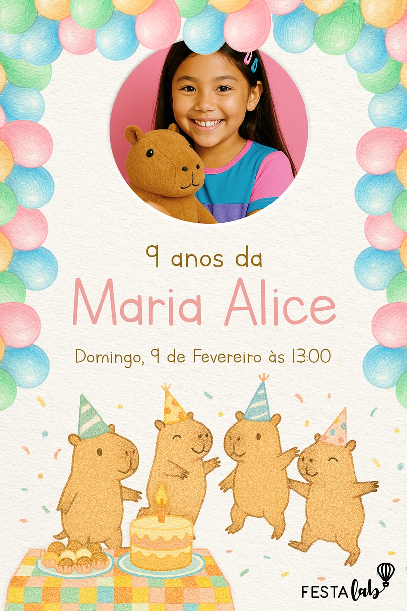 Criar convite de aniversário - Minha Capifesta| FestaLab