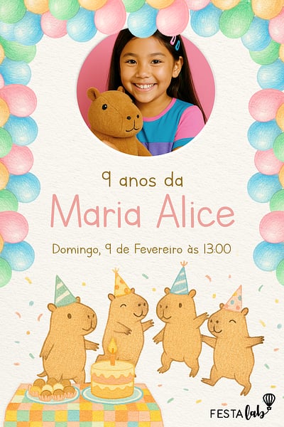 Criar convite de aniversário - Minha Capifesta| FestaLab