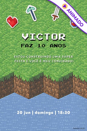 Modelo de Convite de Aniversario - Mini Pixels Convite de Aniversario - Mini Pixels