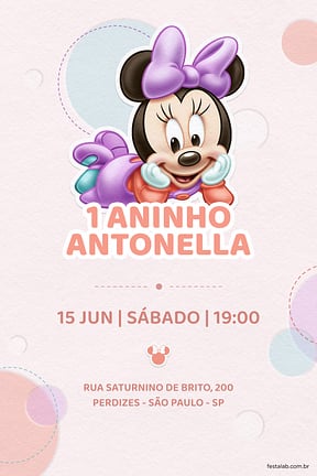 Modelo de Convite de Aniversario - Minnie Baby Rosa Convite de Aniversario - Minnie Baby Rosa
