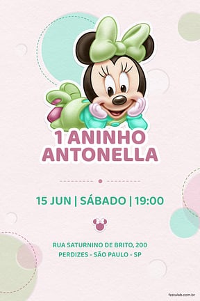 Modelo de Convite de Aniversario - Minnie baby verde Convite de Aniversario - Minnie baby verde