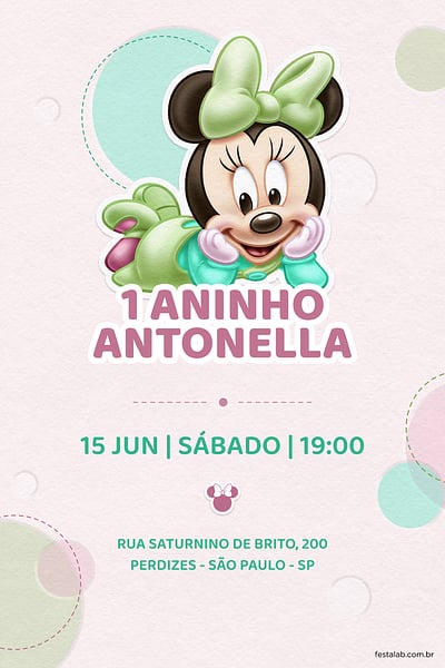 Criar convite de aniversário - Minnie baby verde| FestaLab