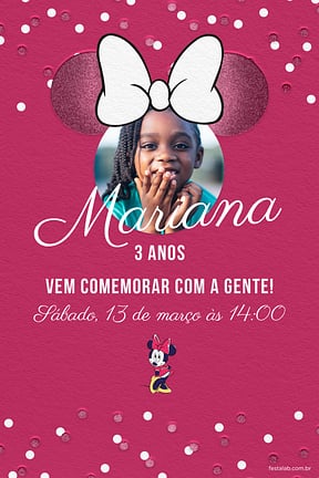 Modelo de Convite de Aniversario - Minnie brilhante Convite de Aniversario - Minnie brilhante