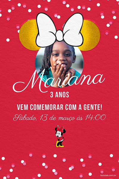 Modelo de Convite de Aniversario - Minnie dourado Convite Minnie dourado grátis para editar