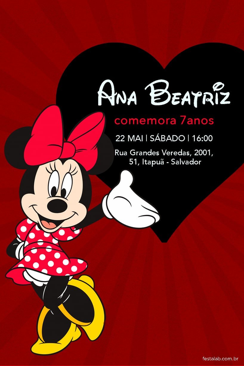 Convite de Aniversario - Minnie Mouse Classica